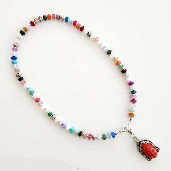 MIXED GEMSTONES & BUDDHA PENDANAT NECKLACE--22" - Picture 4 of 4